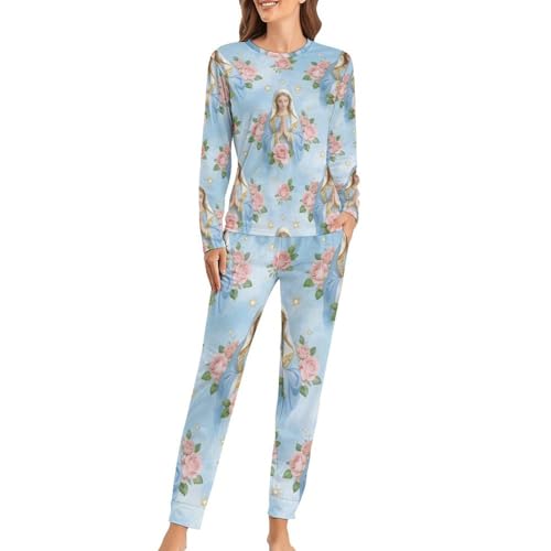 Image of Womens Pajamas Sets 2 Piece Long Sleeve Lounge Set Loose Pants Pj Sets Loungewear with Pockets