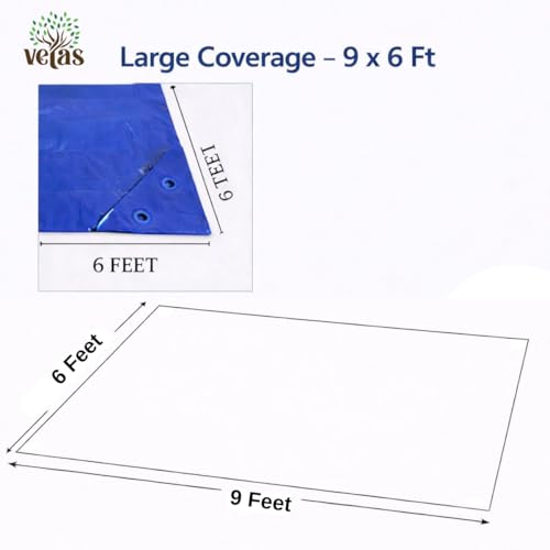 Image of VETAS Waterproof Tarpaulin Sheet 9 x 6 Ft | 120 GSM Blue UV Resistant Tirpal /Tadpatri | Heavy Duty, Tear-Proof, Reusable Cover with Eyelets for Roof, Outdoor, Camping & Vehicle Use