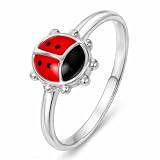 CLEVER SCHMUCK Kinderring größenverstellbar Silber Marienkäfer rot schwarz lackiert 925 Sterling Silber für Mädchen im Etui Rosa