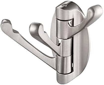 KES Solid Metal Swivel Hook Heavy Duty Folding Swing Arm Triple Coat Hook with Multi Three Foldable Arms Towel/Clothes Hanger for Bathroom Kitchen Garage Wall Mounted Brushed Nickel, A5060-2