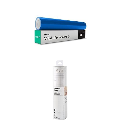Cricut Rollo de vinilo permanente prémium (12 pulgadas x 15 pies, azul medio) Cinta de transferencia (1 pie x 12 pies)  Máquinas de corte