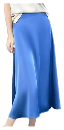 Women's Satin Midi Skirt Loose Solid Office Daily Skirt for Summer A-Line Zipper Closure