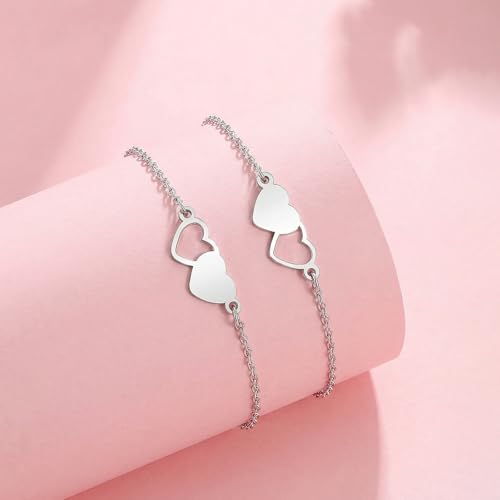 Image of 2 & 3 Pcs Triple Heart Link Sister BFF Bangle Bracelet Set | Matching Bestie Friendship Jewelry, Mother's Day Graduation Gifts for Women Teengirls