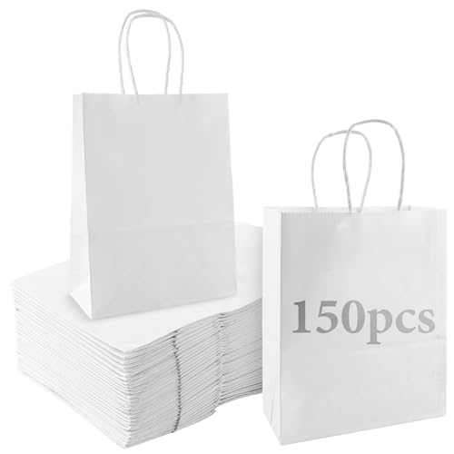 LDXDRU 150 Stück 15 x 21 x 8 cm Papiertüten mit Henkel, Klein...