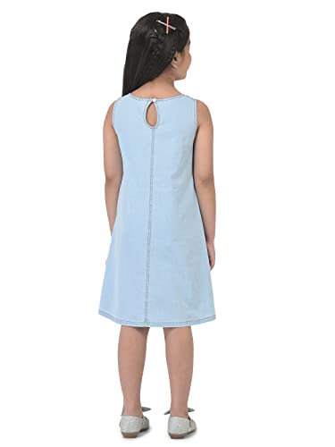 Image of CuB McPAWS be curious Girl's Denim A-Line Knee Length Dress | Tie-Knot | Sleeveless | 4-12 Years