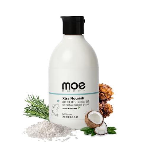 Moe Puppy Xtra Nourish Medicated Dog & Cat | Anti-Itch Skin Relief | Herbal Dog Shampoo | Antifungal & Antibacterial | Gentle Formula of Dead Sea Salt & 3 Essential Oil & Nourishing Formula (300ml)
