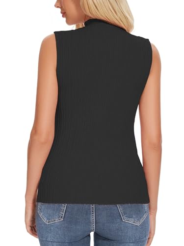 Image of Biffexu Womens Textured Tank Top Mock Neck Sleeveless Slim Fit Vest Top