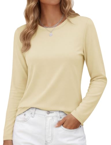 Image of YUCOLEN Long Sleeve Shirts for Women Cotton Crew Neck Casual Tops Fall