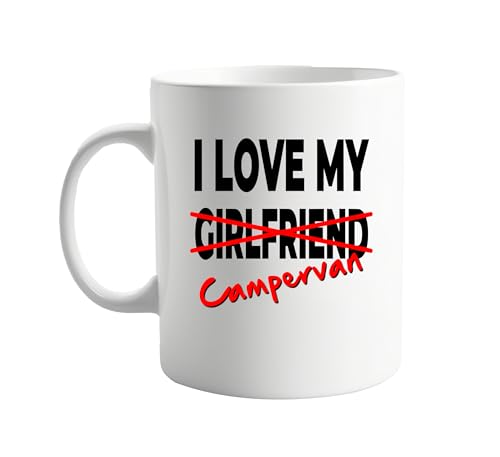 I Love My Girlfriend X Campervan Mug - 11oz Ceramic Coffee Cup - Funny Gift for Camper Enthusiasts, Camping Present for Girlfriend or Partner vito Transporter T4 T5 Transit Vivaro Crafter Sprinter