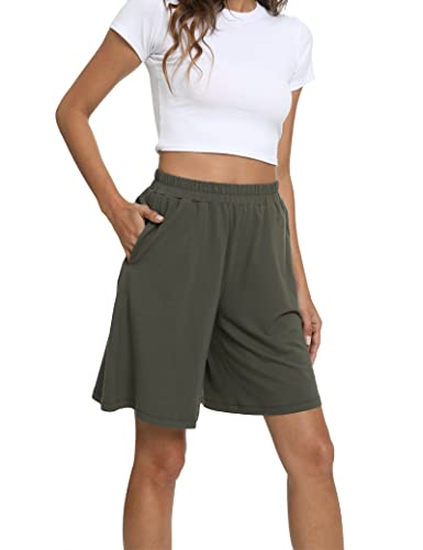 Gys Womens Bamboo Pajama Shorts Soft Lounge Shorts With Pockets Casual Bermuda Workout Shorts Pj Bottoms, Olive, Large #TOP2