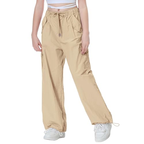 Image of Rolanko Parachute Pants for Girls Y2K Cargo Trousers with Pockets Harajuku Jogger Pants Kids 4-14 Years