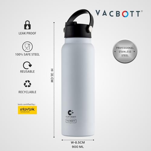 Image of CLAY CRAFT VACBOTT Phantom Double Walled |18 Hour Hot and 24 Hours Cold Water Bottle Vacuum Insulated|Flask Bottle 900ML, 1 Pcs|Easy to Carry|Hiking|Travel Bottle|BIS Certified|1 Year Limited Warranty