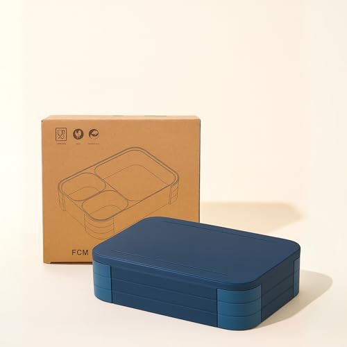 Image of daiDokoro 3 Compartment Bento Lunch Box with Removable Containers | Compact Leak-Proof, Microwave & Dishwasher Safe Tiffin for Office Use, School & Travel (Dark Blue, 1040 ML)