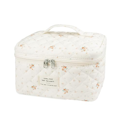 Image of MAYCREATE Makeup Bag Floral Print Makeup Organizer Soft Cotton Travel Cosmetic Bag Large Handbag Office Stationeries Toiletries Bag, 25x15x16cm