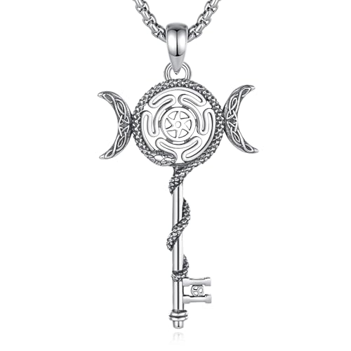 EUDORA Harmony Ball Collier en Argent Sterling avec clé de la Roue d'Hécate pour Femme, Pendentif clé et Symbole de Sorcière Collier Amulette Païenne...