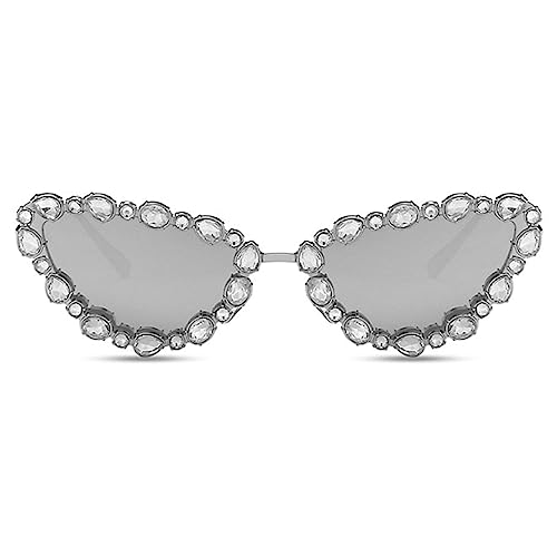 Full Crystal Shiny Cat Eye Sunglasses For Women Vintage Fashion Luxury Rhinestone Sun Glasses Female Elegant Shades (silver)