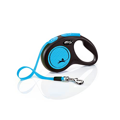 flexi® Neon S Gurt 5 m schwarz/neon-blau, Roll-Leine für Hunde bis 15 kg