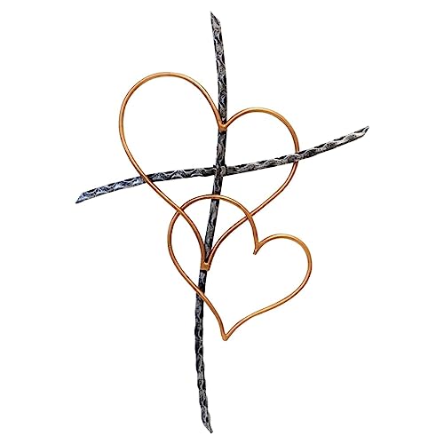 BestGiftEver Cruz de pared de metal, cruz decorativa para colgar en la pared con corazones entrelazados, escultura espiritual de Jesús para decoración de pared del hogar, arte de pared cristiano y