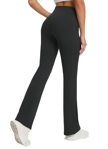 Women's Yoga Pants with Pockets No Front Seam Crossover High Waisted Flare Leggings Tummy Control Bootcut Pants2