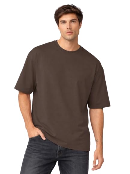 Image of CHKOKKO Oversized Tshirt for man Solid Classic Round Neck Loose Fit Half Sleeve Soft and Comfortable Casual Stylish wear for Summer