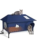 Heated Outdoor Cat House for Outside Cat in Winter,Upgraded 100% Weatherproof,Spacious Interior,2 Doors,Name Pocket,Heavy-Duty Insulated Feral Cat Shelter for Stray Barn Kitten(Blue,28"x16"x14.5")