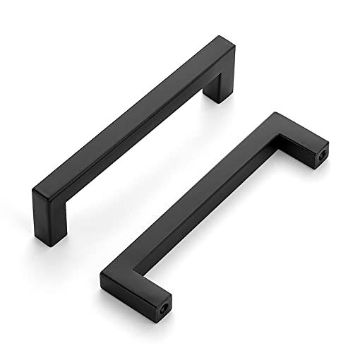 Image of Ravinte 55 Pack Cabinet Handles Square Cabinets Cupboard Hanldes Matte Black Drawer Pulls Stainless Steel Kitchen Cabinet Pulls Cabinet Hardware Drawer Handles 5 inch Hole Center