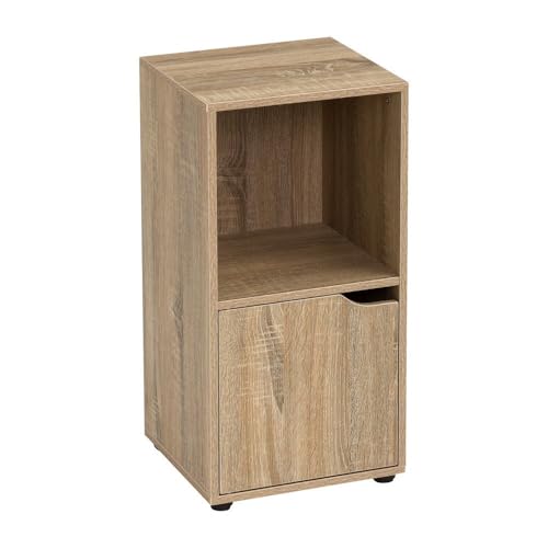 Mesita de noche Cubo de laminado color roble con 1 puerta de 60x30x29 cm