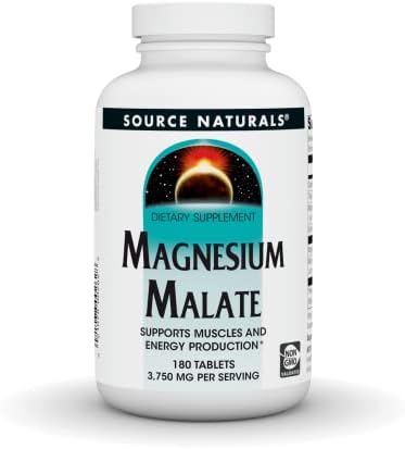 Source Naturals Magnesium Malate - 3750mg Per Serving - Essential Magnesium Malic Acid Supplement - 180 Tablets