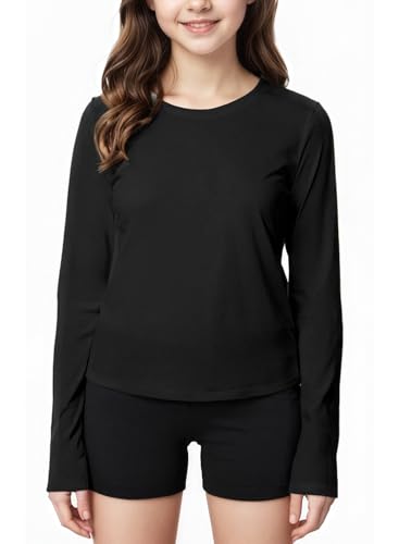 SELINK Girls Long Sleeve Athletic Shirts Crewneck Gym Tees Kids Quick Dry Lightweight Sports T Shirts Basic Tees