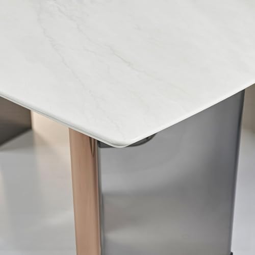 Image of The Attic Celestial Arc Ceramic Dining Table with Sculpted Dual-Tone Pillar Base - Premium Modern Luxury Rectangular, 6 Seater Dining Table