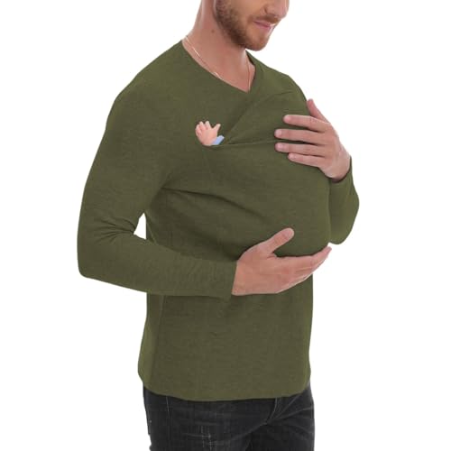 Kangaroo Shirt for Dad and Baby, V-Neck Long Sleeve T-Shirt,Mens Baby Carrier,Male, Baby Boys,Modern,Loose Fit2