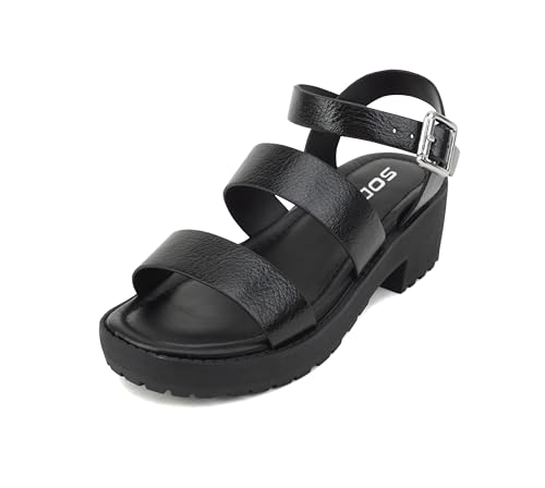 Image of Soda ACCOUNT-2 ~ Little Kids /Children /Girls Open Toe Two Bands Lug sole Fashion Block Heel Sandals with Adjustable Ankle Strap
