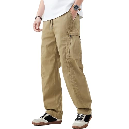 XYXIONGMAO Men's Black Casual Hip Hop Streetwear Loose Cargo Pants Pleated Techwear Joggers Overalls Multi-Pocket Sweatpants