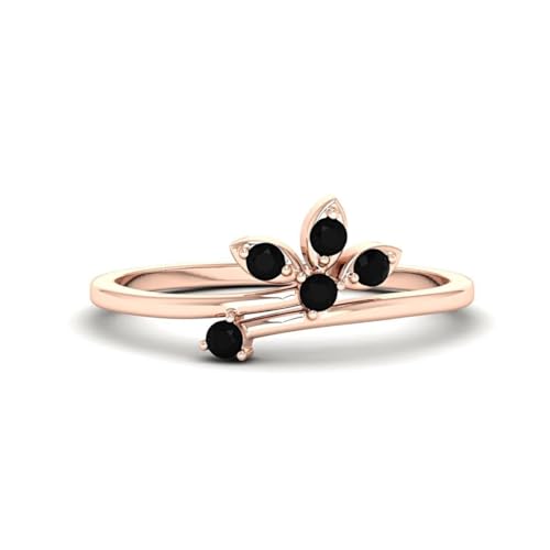 0.20 CT Black Onyx Yellow Gold Ring, 14K Solid Gold Ring, 18K Gold Black Stone Ring, Leaf Engagement Ring, Stackable Fine Ring, Delicate Wedding Rings3