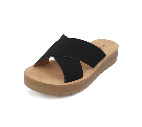 Soda LUCY ~ Women Open Toe Flatform Platform Crisscross Band Upper Fashion Slide Sandals (Black, 6.5) - Image 2