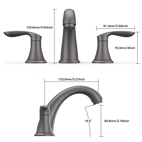 Bathroom Sink Faucet, Faucet for Bathroom Sink, Widespread Gun Grey Bathroom Faucet 3 Hole with Stainless Steel Pop Up Drain and cUPC Lead-Free Hose - (Gun Grey 2 Packs)