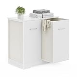 Double Pull-Out Laundry Hamper Cabinet; 90L Laundry Basket for Bathroom,Laundry Room; Laundry Sorter with 2 Pull-Out and Removable Bags