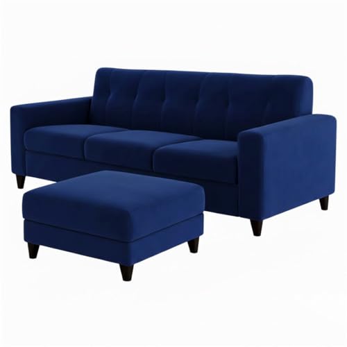 Image of Homeboy 4 Seater L Shape Sofa Set with Movable Ottoman | Flexible Left or Right Layout | Luxe Velvet Suede Fabric | Comfortable Seating | Modern Sofa for Living Room -Dark Blue