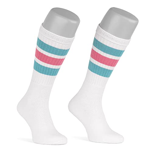 skatersocks 19 Inch gestreifte Socken Damen Kniestrümpfe Old School Tube Socks white - aqua-bubblegum pink gestreift, Einheitsgröße, (SE-19-059) Cover
