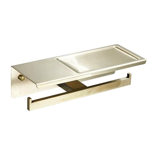 ステンレスゴールドヘアライントイレットペーパーホルダー テーブル付き 棚付きバータイプ トイレ用品 ダブルホルダー シングルホルダー 1連 2連 ブラス色 真鍮色 金色 アンティークゴールド ヴィンテージ トイレ スタイリッシュ ねじ取付 (2連ホルダー)