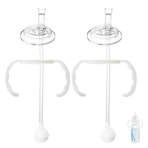 Straw Sippy Cup Conversion Kit for Dr Brown Narrow Nack Baby Bottles, Soft top and Weighted Ball Transition Cup Kit with Handles, Set of 2
