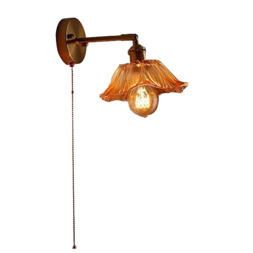 Apliques de Pared Modernos con Interruptor de Tiro, Pantalla de Cristal, Brazo Ajustable, lámpara Industrial de latón para Interiores, para Dormitorio, Sala de Estar y Estudio (ama
