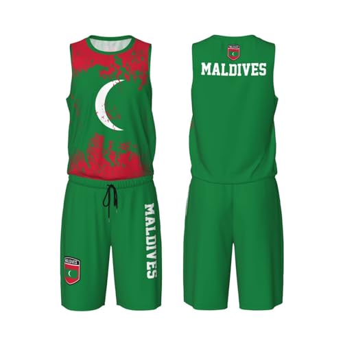 Maldives Flag Grain (2) Basketball Jersey Uniform Suit for Men Women Adults Training Athletic Set