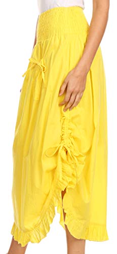 Sakkas Coco Long Cotton Ruffle Skirt with Pockets and Elastic Waistband4