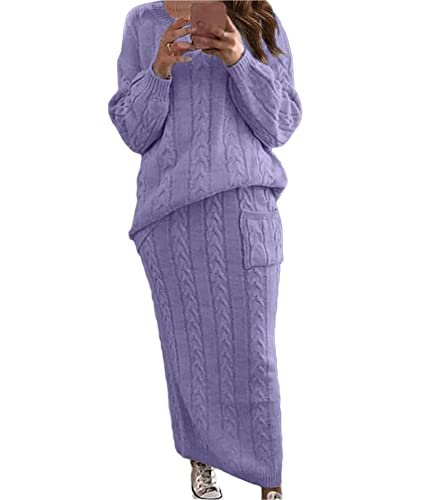 Image of Sexyshine Women's Cable Knit Long Skirt 2 Piece Outfit Chunky Oversized Pullover Sweater Top and Long Pencil Skirt Sets