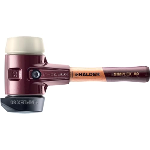 Image of Halder Simplex Soft-Faced Mallet 3028.282 - Medium-Hard inchStand-Up inch Rubber Insert, Nylon Insert, Cast Iron Housing with Handle Protection Sleeve, Extra Short Hickory Handle, 80mm, 6.2 lbs.
