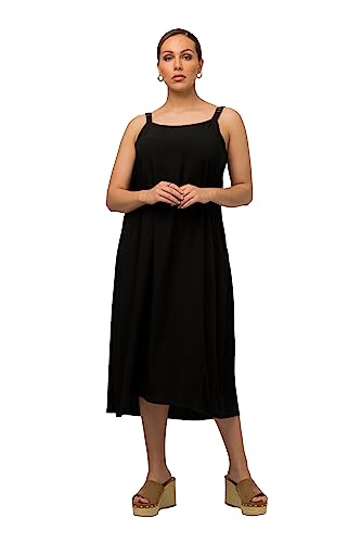 Ulla Popken Damen Midikleid, verstellbare Spaghettiträger, ärmellos...