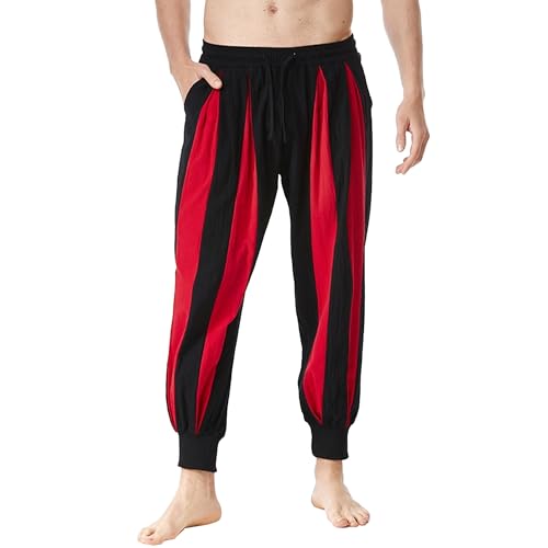 Men's Color Block Stylish Baggy Pants Elastic Waist Casual Streetwear Trousers Breathable Tapered Outdoor Pants