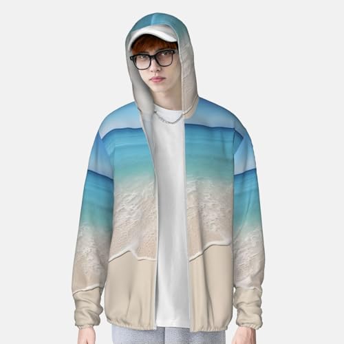 Camiseta masculina Beach Clear Sea Sand com capuz com proteção solar FPS 50+ manga comprida Rash Gua
