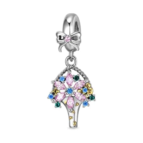 GNOCE Flower Bouquet Pendant Charm 925 Sterling Silver Dangle Charm Inlaid with Colorful Gemstones CZ Stones Fit Bracelet/Necklace for Women Girls Wife Daughter (Portable Flower) Cover